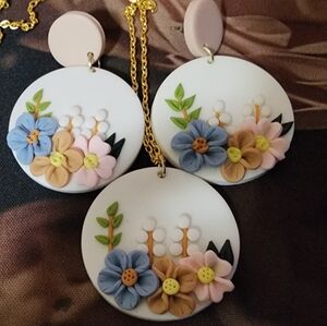 Handmade Clay Flower Jewelry Set